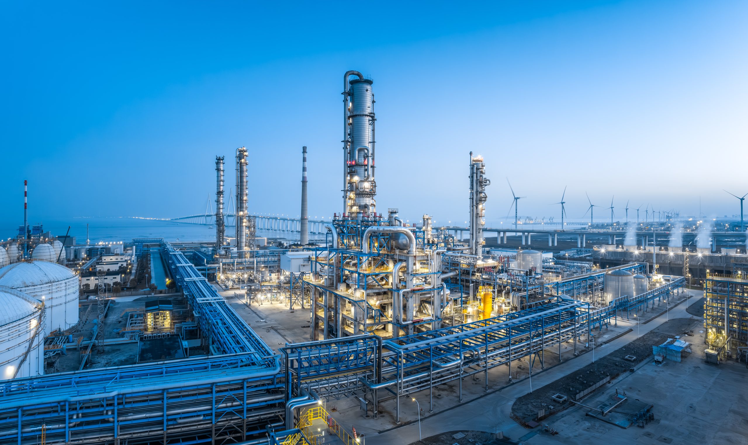 petrochemical plant industrial equipment landscape. business industry and technology